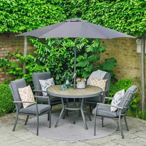 Monza 4 Seat Set with Highback Armchairs and 2.5m Parasol
